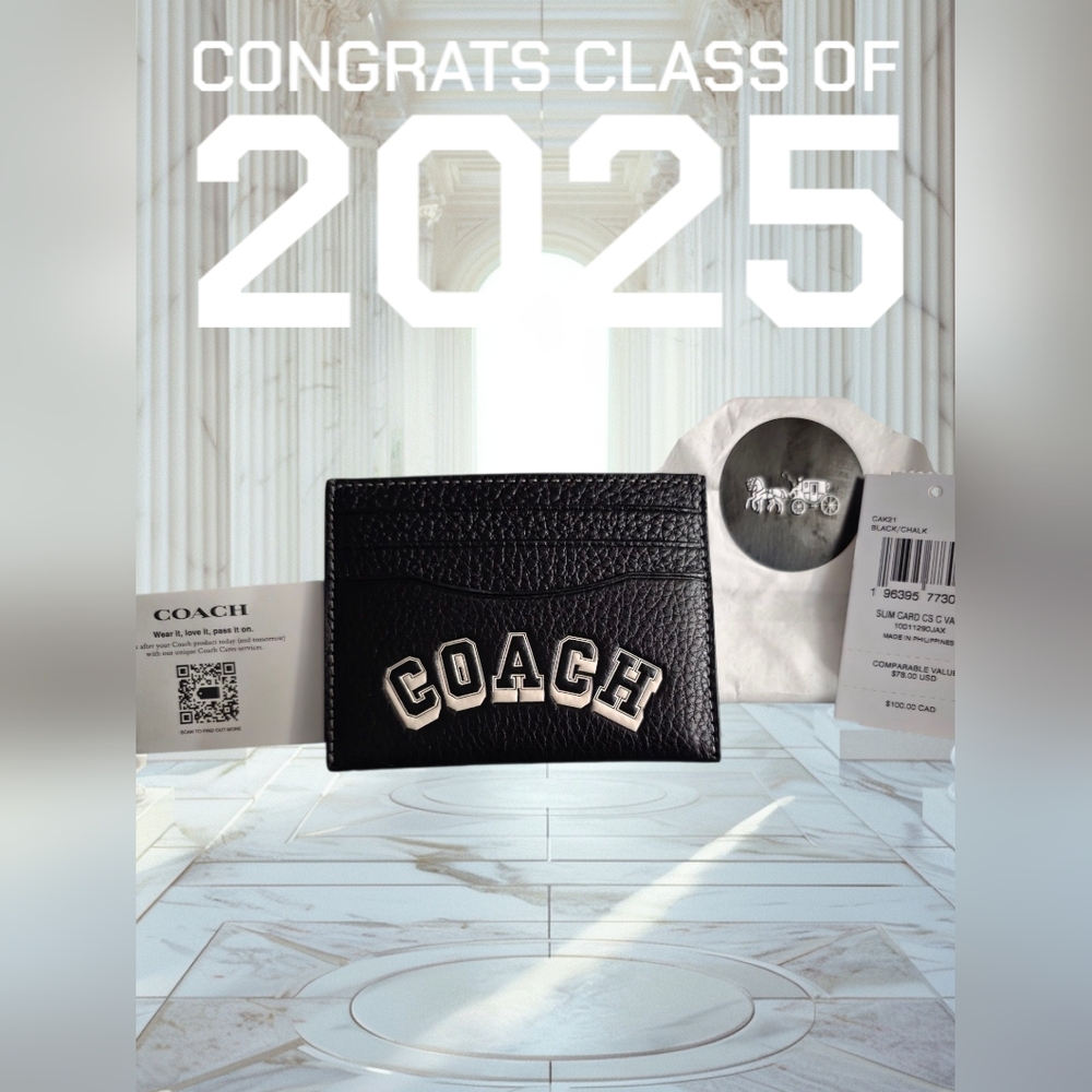 Coach Varsity Letter Slim Card Case Black Chalk NWT | Class of 2025